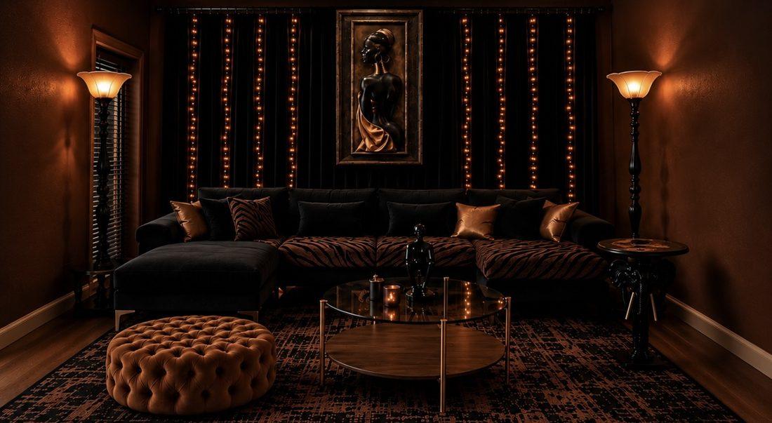 African Copper Glam Living Room, Residential Interior