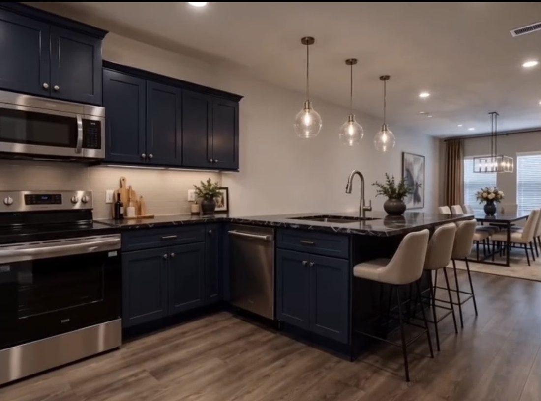 Blue & Gold Kitchen, Residential Interior