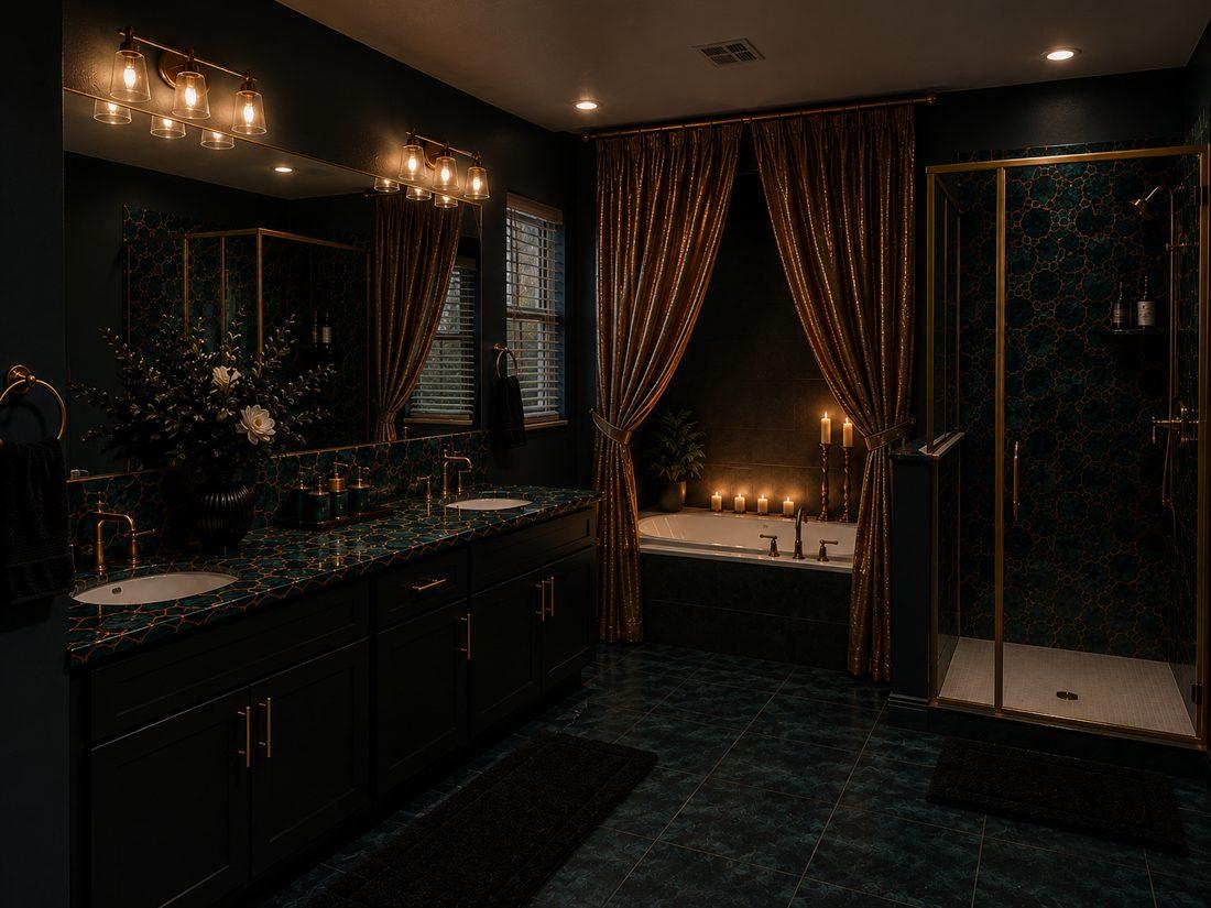 Gold & Teal Luxury Bathroom, Residential Interior
